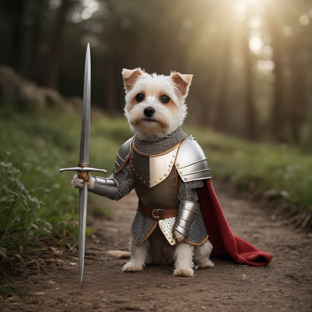 AI dog dressed as knight
