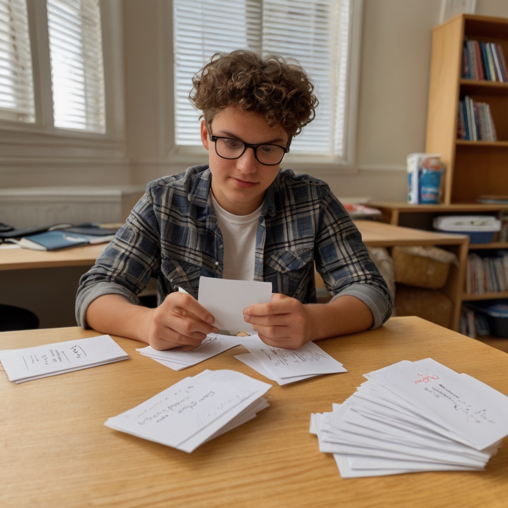 student studying with flash cards